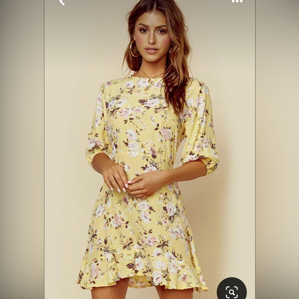 Faithfull the Brand Yellow Floral Mini Dress